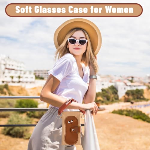 Zachte glazen geval voor vrouwen meisjes, schattige draagbare zonnebril geval 2-in-1 draagbare glazen telefoon zak voor buiten reizen