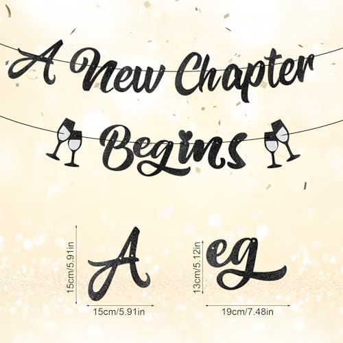 Een nieuw hoofdstuk begint Banner, voorgemonteerde Glitter Decoratie voor Party Banner Ideaal voor Baby Douches Graduation Afscheidsfeesten en pensioen vieringen (zwart)