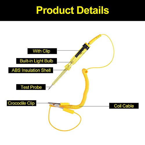 6V/24V Auto Elektrische Circuit Tester, Lange Probe Pen Potlood Fuse Wire Circuit Tester Lamp voor Low Voltage Systems Fuse Switch Wires Gele Kenmerkende Instrumenten 5