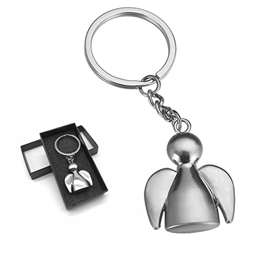 Mooie Silver Guardian Angel Keychain, Kleine Zinklegering sleutelhanger, Creative Keeper, Lucky Charm voor vrienden, Nieuwe bestuurder met Cadeaudoos, Zilver, One Size, zilver