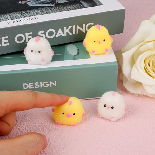 4 st. Mini-kip Knijpen Speelgoed, Kleine zachte kip Fidget Speelgoed Leuke Fufu Chick Stress Relief voor volwassenen Kinderfeest Gifts Klasse Awards (Geel, wit) 3