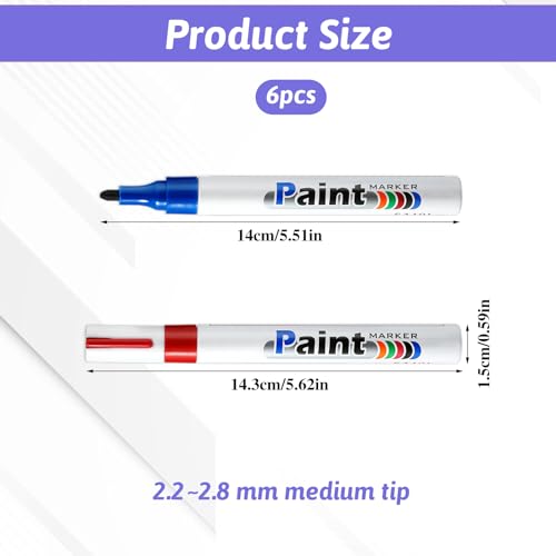 6 stuks Acryl Pennen Permanente waterdichte Quick Drying Set van 6 kleuren Acrylverf Pennen 2.6 mm Pen Tip voor Kunst Projecten, Hout, Plastic, Metaal, Canvas, DIY Ambachten 5