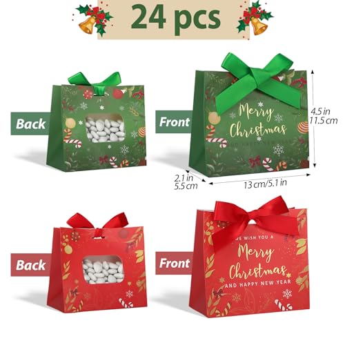 24 geschenkdoosjes voor Kerstmis, van groen en rood papier met strik, Merry Christmas Nieuwjaar, cadeau, bonbonnière, lekkerheid voor Kerstmis, bak (groen + rood)