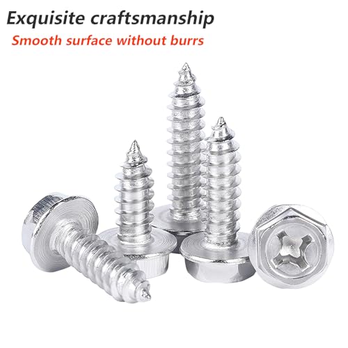 Verpakking van 20 Zelftappende Hex Head Schroeven, 304 Roestvrij staal Hout Schroeven, Kruiskop, Plate Schroeven voor Plastic, gipsplaten, M3 x 8 mm 3