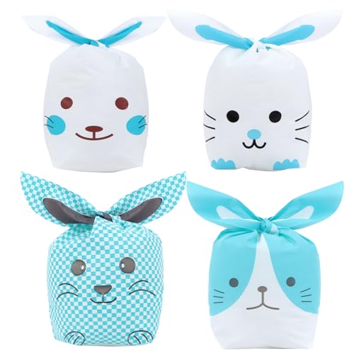 Verpakking van 32 Pasentassen voor kinderen, Cadeautassen, Konijntje, Blauw, Gastencadeau voor Sweets, Blauw