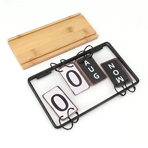 Bureaukalender met ijzeren frame, houten basis, staande eeuwigdurende kalender met maanddatum en weekborden