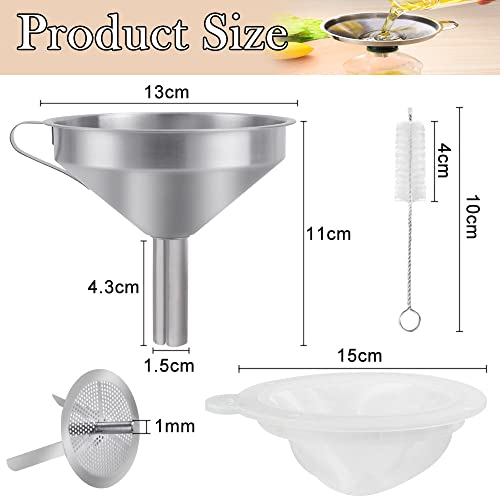 5 Inch Roestvrij stalen Funnel met handvat, Metalen Funnel, Keuken Funnel, Funnel Set, 300 Mesh Filter, Afneembare Strainer, 1 Schoonmaakborstel, Keuken, Olie Hopper set