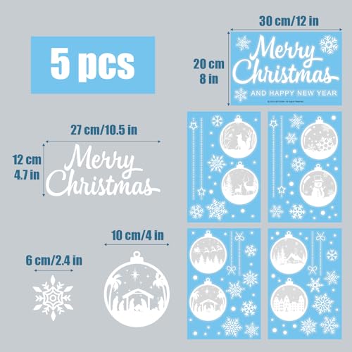 5 Vellen Kerstramen Klemmen Sneeuwvlok Stickers Herbruikbare Xmas Ball Window Klingen voor Kerstmis Winter Decoraties Party Ornamenten