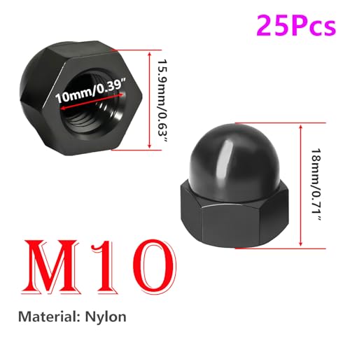 Verpakking van 25 dopjes Hex beschermdopjes Noten M10 Beschermdopjes Zwart