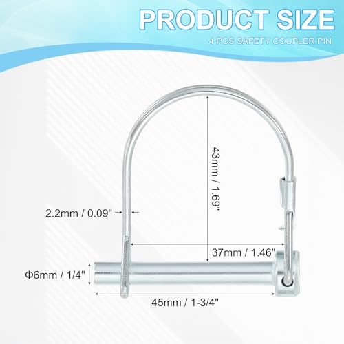 Aanhangwagen Clutch Pin, 1/4 x 1 - 3/4 inch, 4 st Wire Lock Tree veiligheidsronde spelden voor landbouwaanhanger gazon bevestigingen (6 x 45mm)