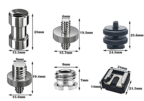 Tripod Thread Adapter 1/4 inch op 3/8 inch schroef, 1/4 inch op 1/4 inch schroef en hot shoe mount (22 stuks)