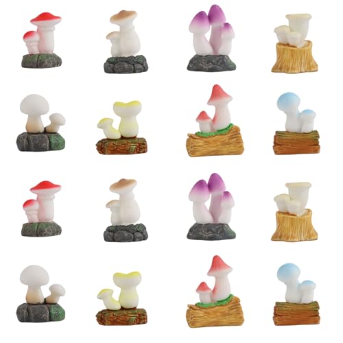 16 st. Mini Resin Paddestoelen, 8 Styles Paddestoelen Figurines Miniatuur Figurines Kleine ornamenten Poppenhuis Fairy Tuin Outdoor Micro Landschap DIY Ambachten Decoraties en geschenken