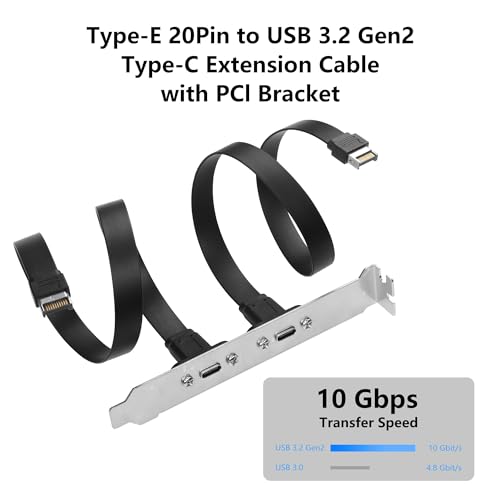 USB 3.1 Voorpaneel Header Type C Uitbreiding Kabel met Panel Mount Schroef, 10 Gbit/s, Type E 20 Pin Plug aan USB-C Connector, Adapter Kabel met Full Height Holder, 11,8 Inch (2 5
