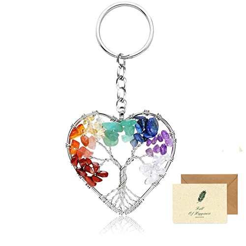 7 Chakra Healing Crystal Tree of Life Keychain - Gemstone Lucky Charm met kaart voor paar, minnaar, moeder en vrienden
