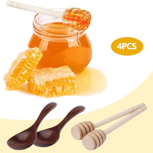 4 st Houten honingstuiver 15cm, houten honinglepel, houten honinglepel, honingstuiver Honinglift voor het verzamelen van dikke vloeistoffen zoals honing, siroop, gecondenseerde melk, jam etc. 5