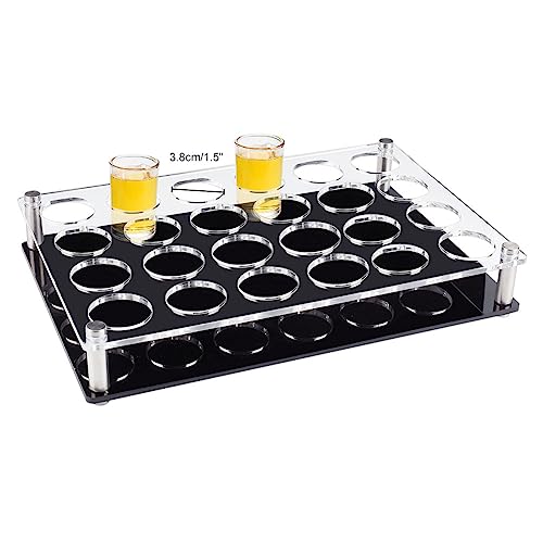 24 Shot Glazen Ladehouder, Bar Acryl Shot Glazen Houders Wijnglas Beker Serveer Tray Cups Organisator Shot Glazen Display Bar Accessoires voor Party, Bar, Club, Gat: 3.8cm