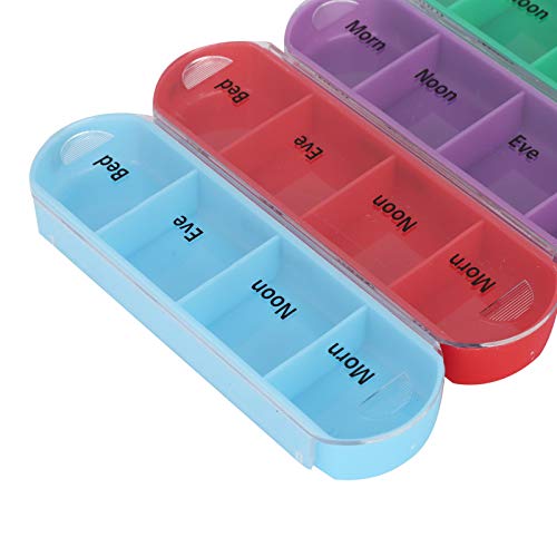 Medicine Storage Box, Color-Coded Tablet Organizer met 4 Compartments for Morning, Middag, Avond en Slaaptijd, Portable Weekly Pill Box met 5