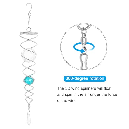 33cm Spiraalstaart, Roestvrij stalen Windspins Stabilizer met 2 glazen Globes, Prism en Hangende Swivel Hook voor binnen en buiten tuin decoratie, Sky Blue 3
