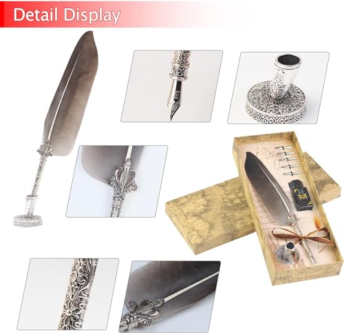 Antieke Veren Dip Pen Cadeaus Merchandise Goose Feather Schrijven Inkt Set Stationery Cadeau Doos Kerstmis 5