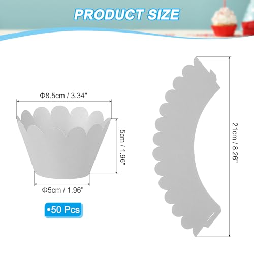 Cupcake Wrappers Papier, 50 Pack bakbekers Standaard Golf Decoratie voor verjaardag bruiloften en partijen, Zilver / Grijs