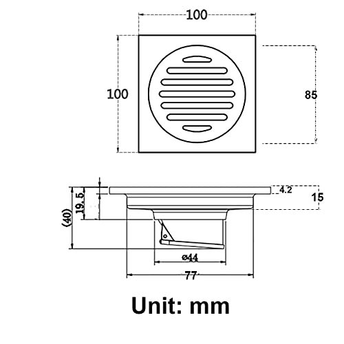 Afvoervloer Roestvrij stalen vierkant Anti Odor Straight Floor Drain voor badkamer, Doucheruimte, Matte Zwart, 10x10cm