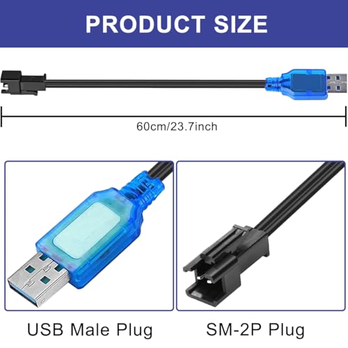 4st USB naar SM-2P-3.7V Oplaadkabel, 3.7V USB-oplaadkabel met SM-2P-plugplug voor RC-boot, auto, vrachtwagen, speelgoed, oplaadbare Li-Po batterijlader