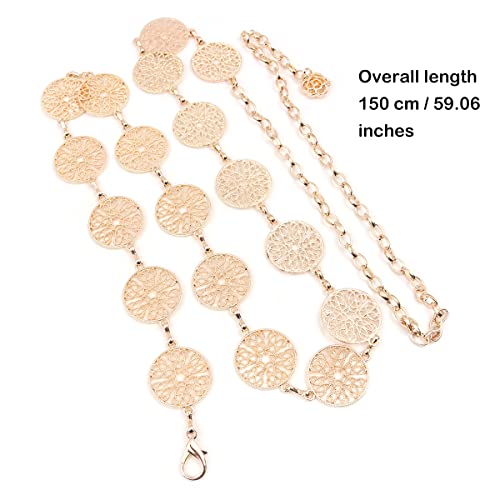 Zee 59 inch goud verstelbare riem lange broek riem jurk Gordellichaam Ketting Fashion Ketting Riem voor Vrouwen Vintage Opengewerkte Metalen Ring Taille Riem, Gouden, L