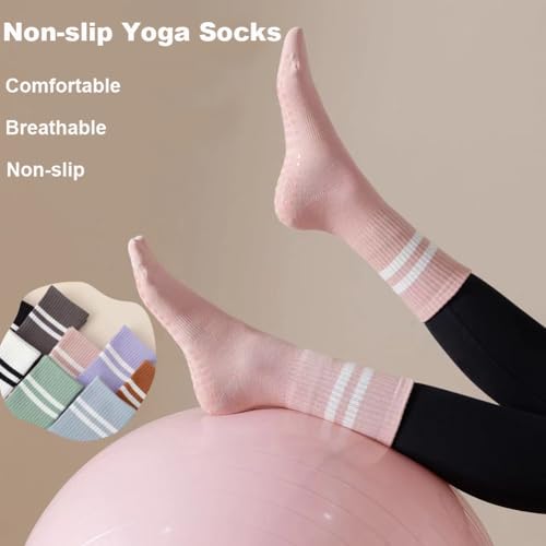 Non-slip Yoga Sokken Unisex Pilates Sokken met Grip Long Sokken Dubbele strepen Sweat Absorptie Katoen Volledige Toe Sokken voor Dans, Barre Ballet Fitness, Home 3