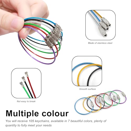 105 stuks in 7 kleuren sleutelhanger kabel, 15 cm roestvrij stalen sleutelhanger, sleutelhanger groot voor het ophangen van bagage labels, sleutelhangers en ID kaarten 3