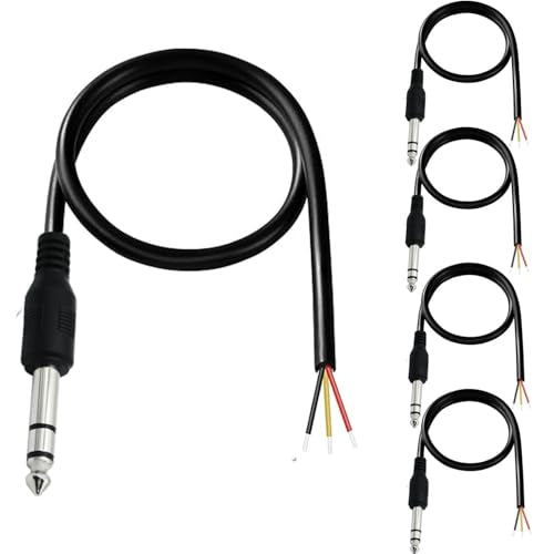 5st 6,35mm 1/4 inch TRS to Bare Wire, 6,35mm Audiokabel, Speakerkabel, TRS Pigtailkabel, Gitaarkabel, Stereoplug, Kabel voor Reparatie Microfoon Speaker Kabel, 0.5M