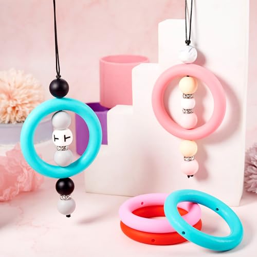 8 stuks siliconen kralen ringen 65 mm O-ring groot gat rubberen kralen 8 kleuren ring brandpuntframe siliconen pedanten voor doe-het-zelf ketting sleutelhangers opknoping ornamenten