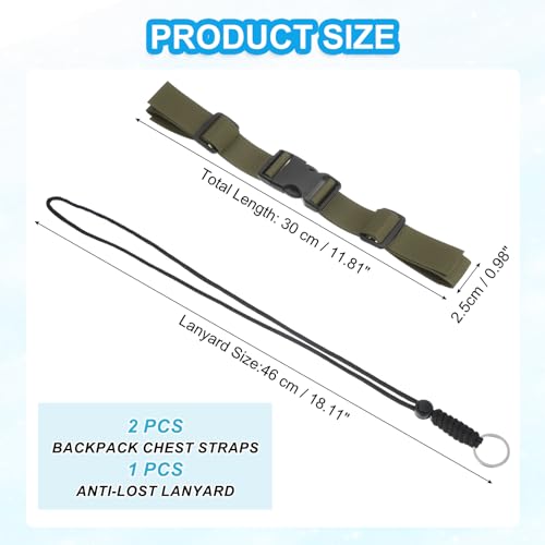 Rugzak Borstbandset, 2 stuks Polyester Webbing Verstelbare Vervangingsband met Quick Release en Anti-verloren Lanyard voor Bag Outdoor Wandelen, Groen, 27cm