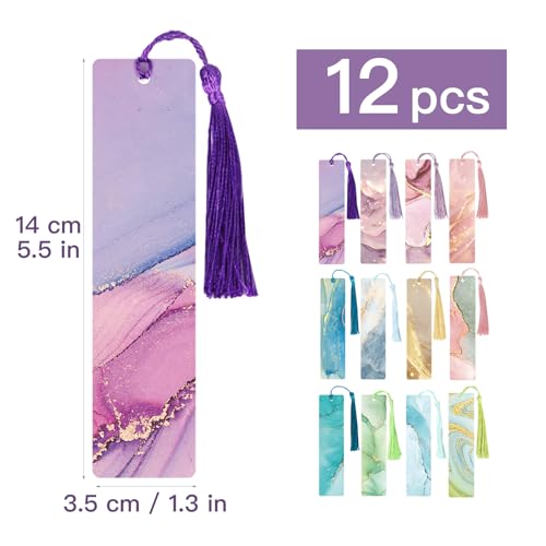 12 st. Papieren bladwijzers Marble Design Book Marker Vintage Book Mark met Tassels voor mannen Vrouwen Boek Lovers Stationery Bookish Reading Supply