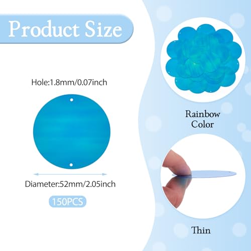 150 st 52mm Grote pailletten PVC Losse pailletten Kunst links met dubbele gaten platte ronde paillette kralen voor borduurwerk Naaien Ambachten sieraden maken, Turquoise 3