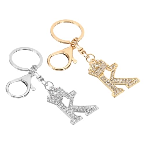Initial Letter Keychain 2 stuks Letter K Crown Design Crystal Diamond Charm Decoratieve Alfabet Hangers voor Bag Rugzak DIY Craft Gold Silver