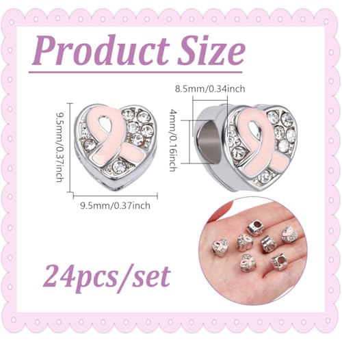 24st Borstkanker Bewustzijn Kralen, Roze Ribbon Kralen met Rhinestones Groot gat voor armband ketting DIY sieraden maken, Gat: 4mm