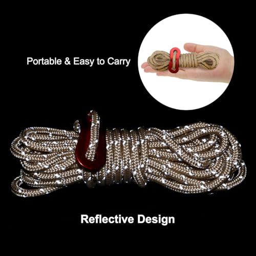 4mm Tent touw, 12 stuks 6.5ft Reflecterende Guy Touw koord gebonden touw Paracord Cord Camping Touwen met rood aluminium koord Richters voor Camping Wandeltent, Bruin