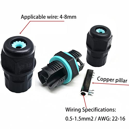 Waterdichte kabelconnectoren IP68 Black Nylon 3-pins 2-pins waterdichte stofdichte UV-bescherming voor kabeldiameter 4-8 mm 4