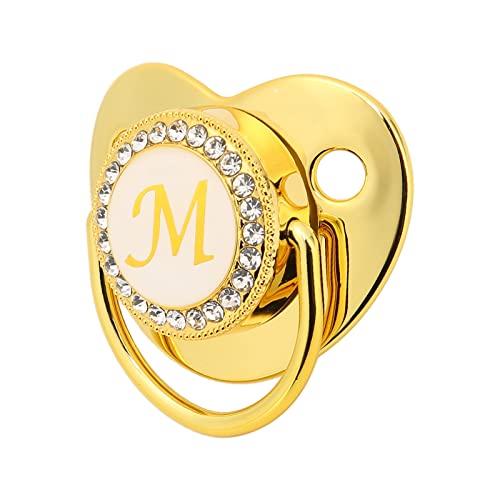 Gold Baby Pacifier, Gepersonaliseerde gebogen ontwerp 26 letters Veilige materialen Gezonde Bling Baby Pacifier Essentials voor pasgeborenen met Clips voor 6 tot 18 maanden Baby(M) 5