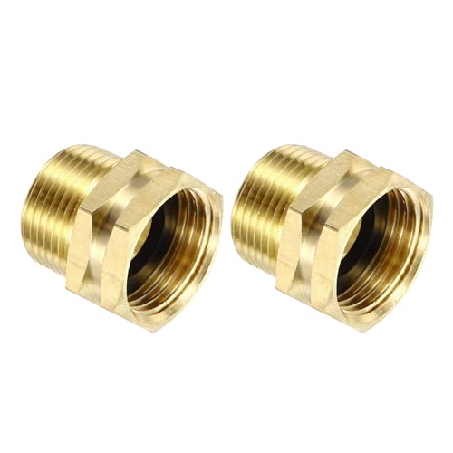 3/4" GHT Vrouw x 3/4" NPT Mannelijke Tuinslang Adapter, 2Pcs Messing Slang Connector Reparatie Past op Pijp passen Waterslang Outdoor, Goud
