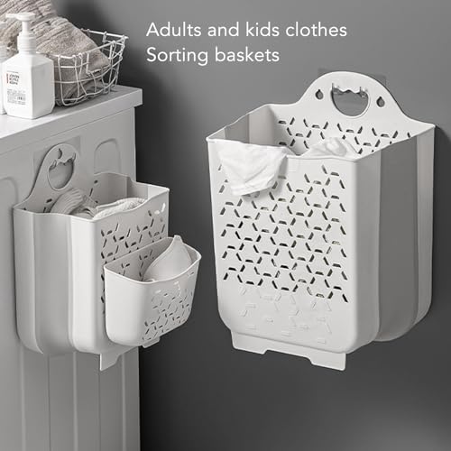 Opvouwbare Wasmand, Wand-Mounted Plastic Opbergmand met handgrepen voor wasslaapzaal (Wit) 3