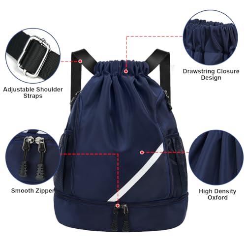 Trekkoord Rugzak, Waterdichte Sport Rugzak, Grote Sportschool Bag met Schoen Compartiment en Waterfles Mesh Zakken voor Sport, School, Strandvakantie, Zwemmen, Reizen 4