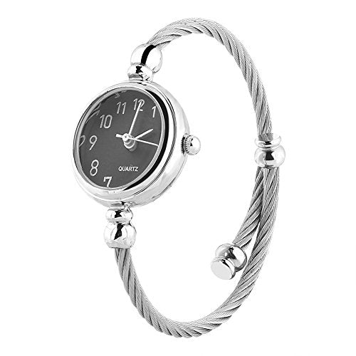 4 Kleuren Vrouw Analog Ronde Quartz Legering Band Open armband horloge polshorloge, dames mode tonen quartz armband(Digital Black Disk), Black Digital Disk, Classic