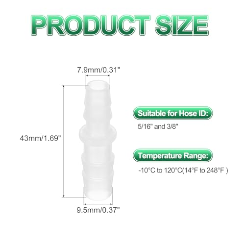 Slang Barb Reducer, 3st 3/8" tot 5/16" slang ID Connectors Joint Plastic Pipe Fitting Splitter Mender Union Adapter voor Air Water Fuel Gas Aquarium, wit