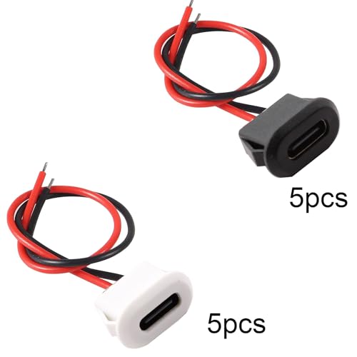 15 stuks USB-C Bus 2-Wire Inbouw Type C C Connector, USB Pigtail Cable, USB Flush-Mounted Socket, USB-C Socket voor Panel Mount, 3A Quick Charge Type-C Bushing met Snap Groove Buckle, Wit 4