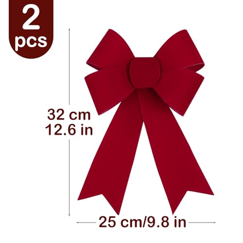 2 stuks Kerst Bows 23x30cm Grote Rode Deur Bows Kerstboom Ornamenten Kerstkransen Bows for Cadeau Wrapping Holiday Party Decor