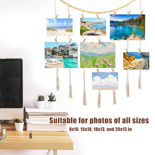 Macrame Photo Wall Hang Display met 45 Clips Diy, 120×90 Cm Photo Collage Frames, Hangende Foto Display, Foto Hangen Macrame Photo Wall, Macrame Photo Display Wall Hangen voor foto's Kaarten 5