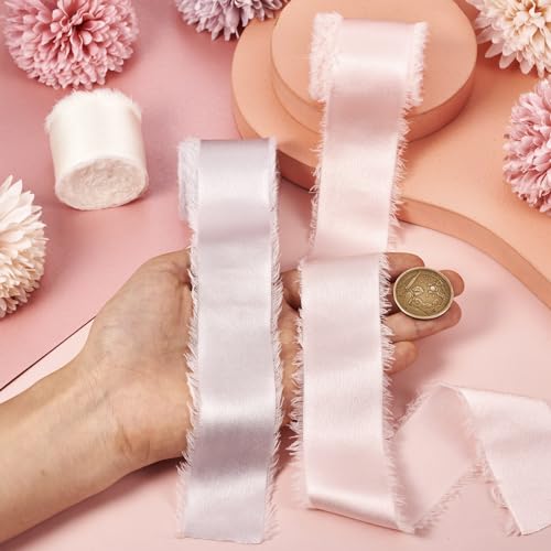 3 Rolls Polyester Gefraaid Fringe Ribbon 35mm Raw Edge Satin Ribbons voor bruiloft uitnodigingen Bruids Bow Bloem Boeketten Cadeaus Verpakking 5