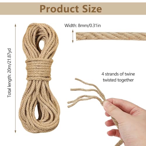 Jute Touw 8mm 20m Natuurlijke Jute Touw 8mm Jute Cord, Natuurlijke Jute Cord, Sterke Natuurlijke Vezels, Hennep Touw voor Tuin, Home Decoratie, Ambachten, Tuinieren, Scratching Post