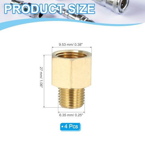 4 st. Messing Pijp passen Hex Socket, 3/8 Inch NPT Man tot 1/4 Inch NPT Vrouwelijke Reducer Adapter Pijp uitbreiding past voor badkuip Spout Douche, Gold Tone